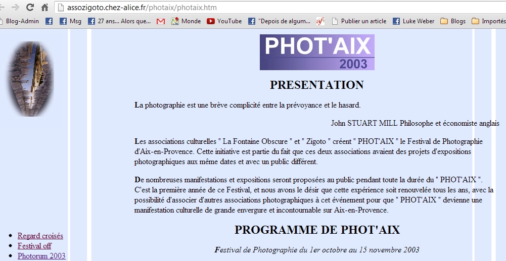 Page d'accueil du concours Phot'Aix avec ma photo en illustration à gauche